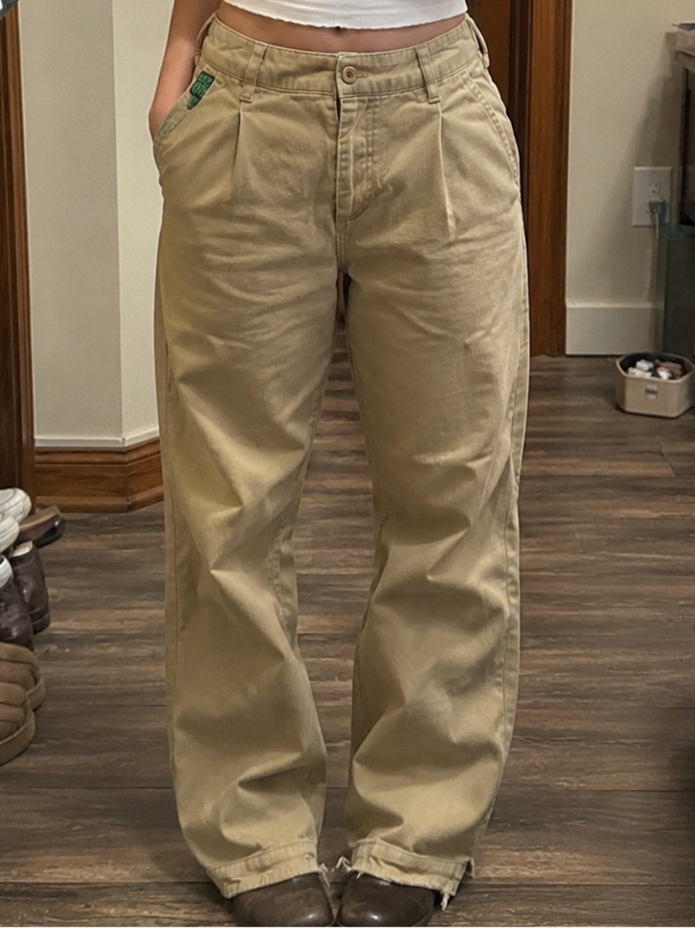 Empyre Relax Fit Wide Leg Khaki Skate Pants Cinched Waist Women’s XSmall Y2K